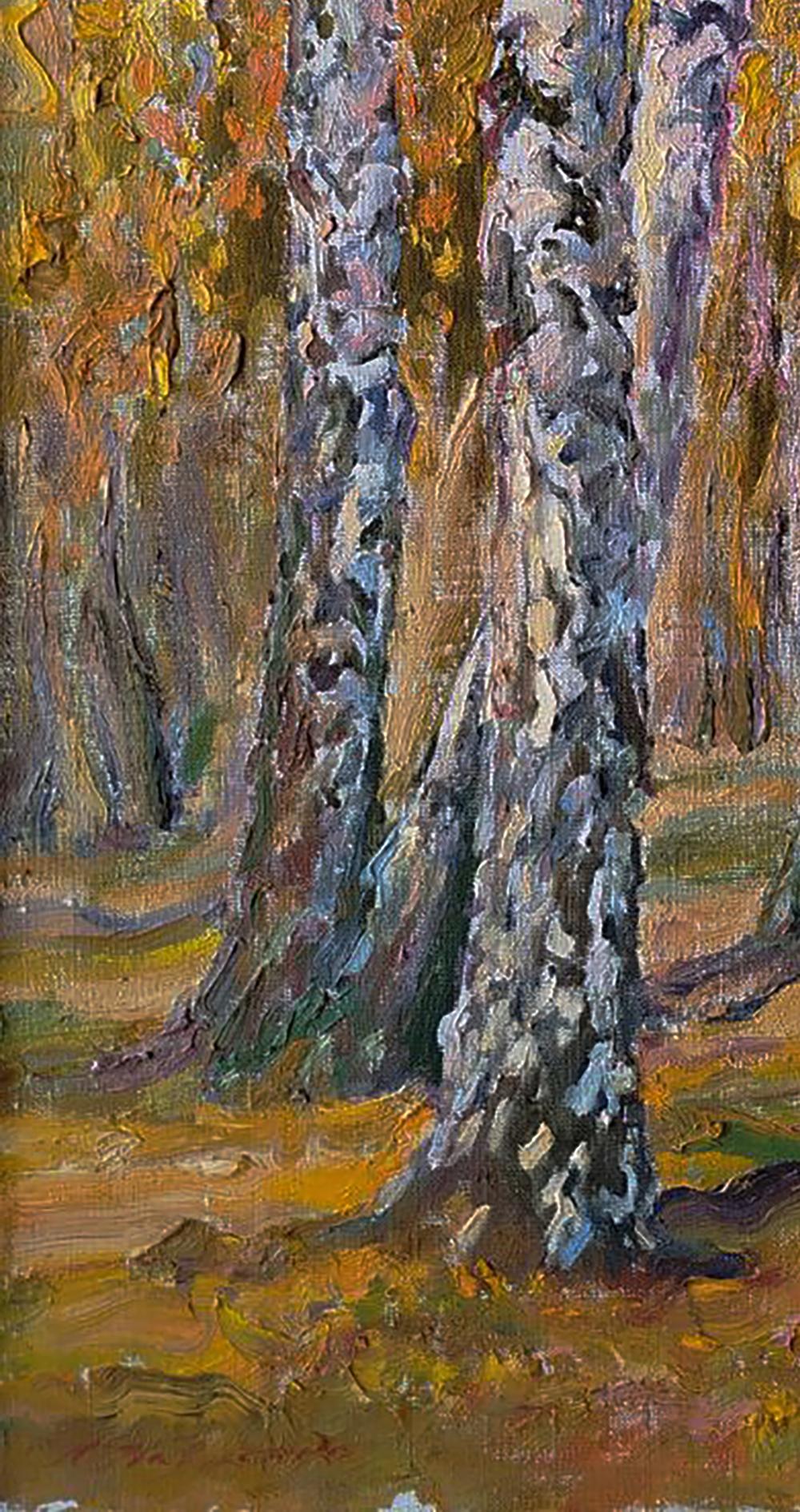Oil painting Autumn birch forest by Leonid Pavlenko