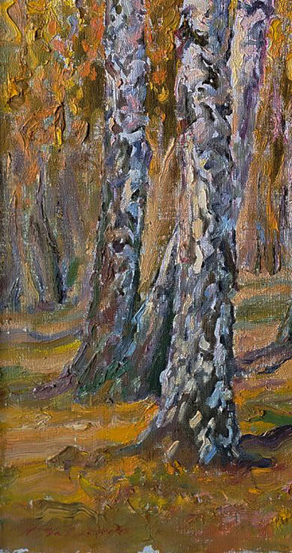 Oil painting Autumn birch forest by Leonid Pavlenko