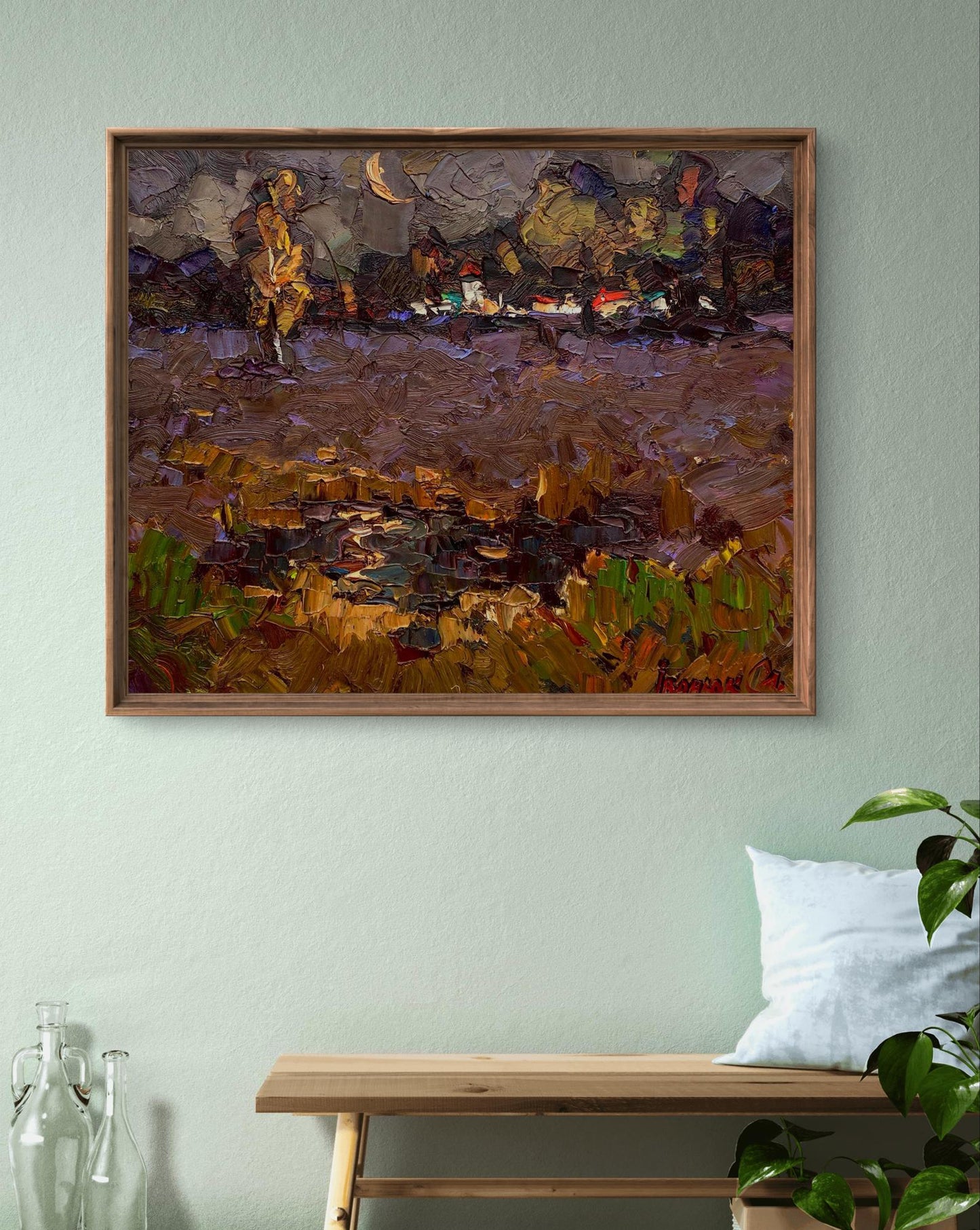 Oil painting Moonlit Night in the Field by Oleksiy Ivanyuk, framed abstract landscape
