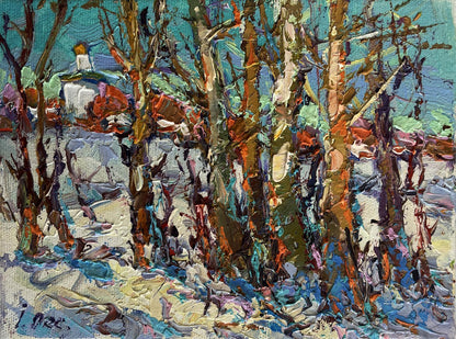 Vibrant impressionist oil painting Sunny winter day by Oksana Ivanyuk
