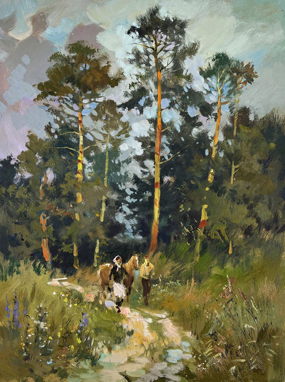 Vibrant impressionistic oil painting Path in the forest by Yuriy Suprunchuk
