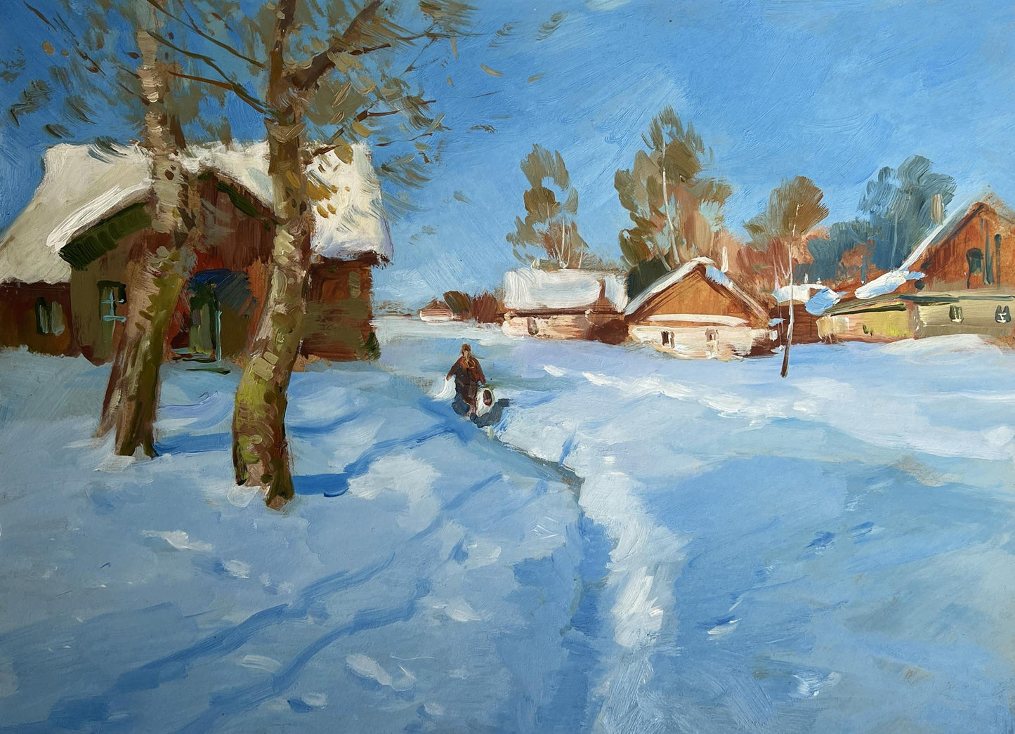 Oil painting Quiet village in winter by Yuriy Suprunchuk snowy scene