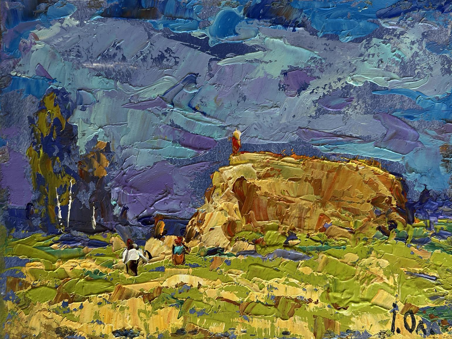 Vibrant impressionist oil painting Harvesting hay in the field by Oleksiy Ivanyuk