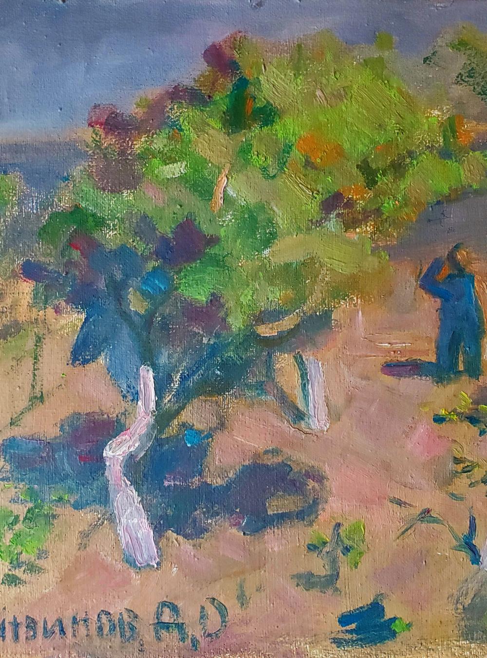 Vibrant impressionist oil painting In the Garden in Spring by Daniil Litvinov