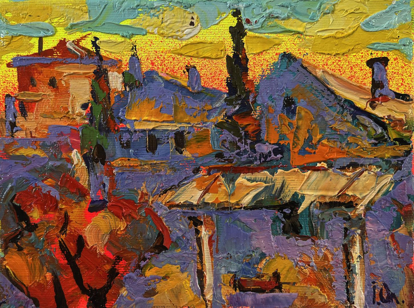 Vibrant impressionist oil painting Evening over the city by Oleksiy Ivanyuk