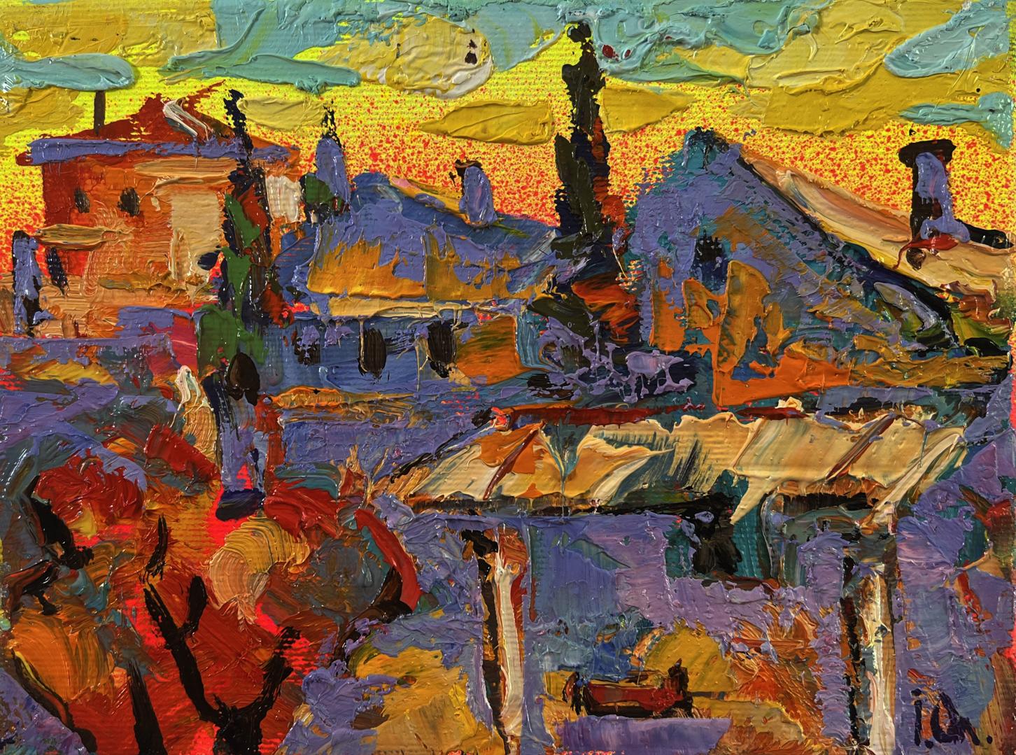 Vibrant impressionist oil painting Evening over the city by Oleksiy Ivanyuk