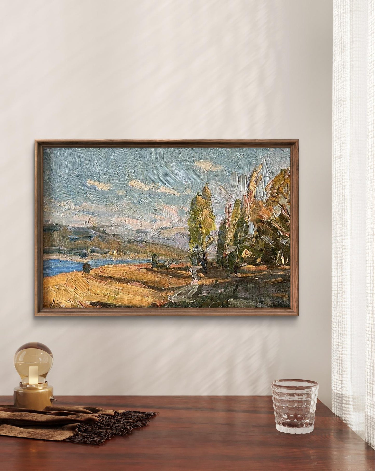Oil painting Autumn days by Oleksandr Andreev, landscape with trees and fields