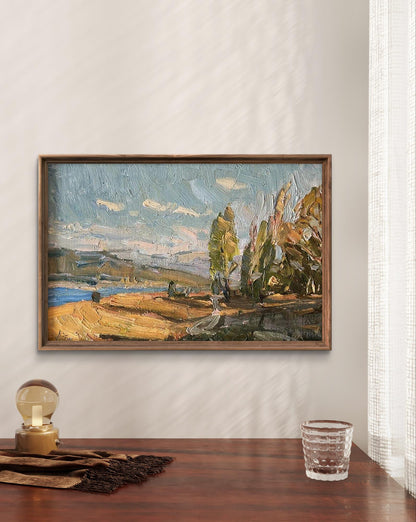 Oil painting Autumn days by Oleksandr Andreev, landscape with trees and fields