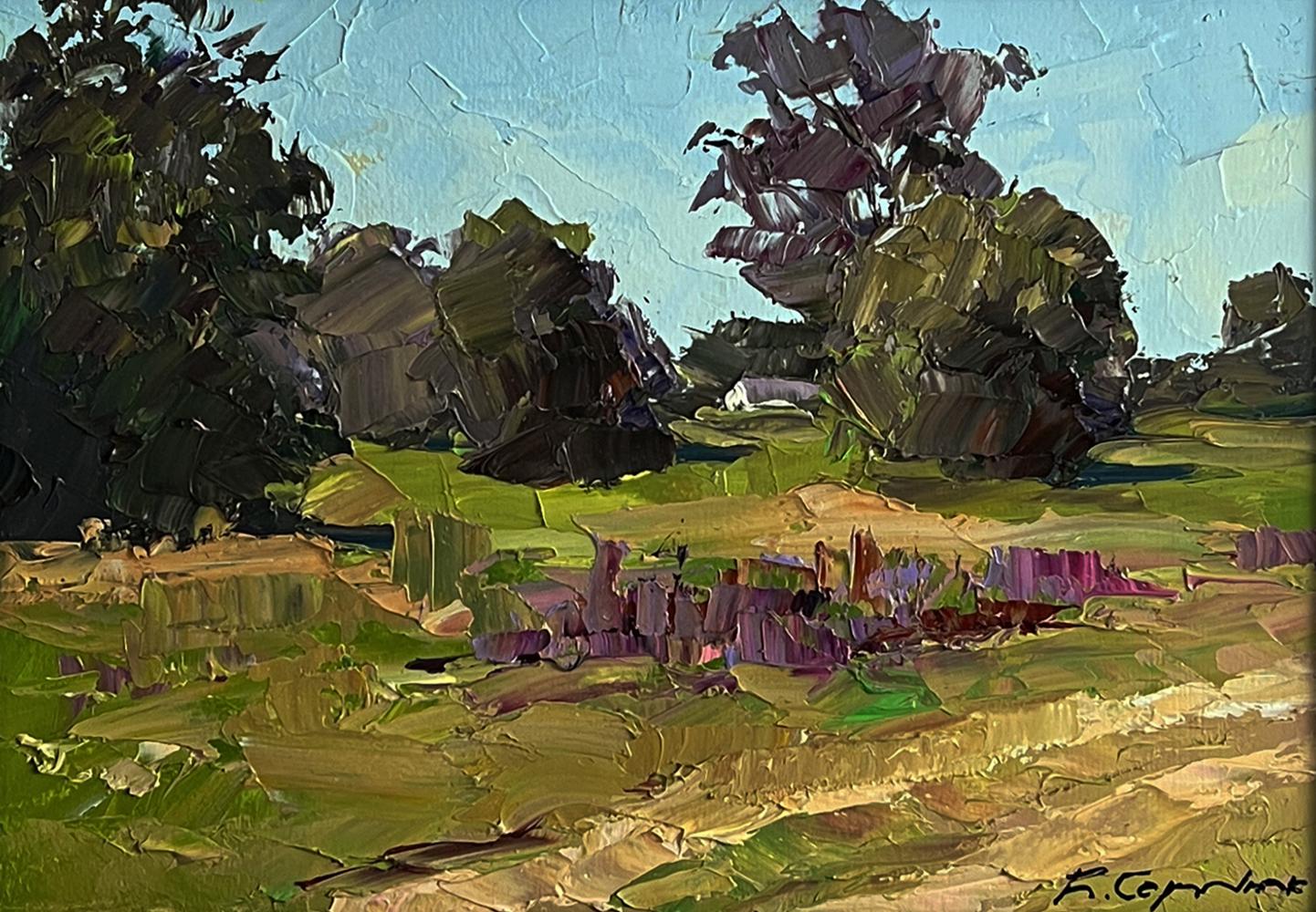 Oil painting In the summer meadows by Boris Serdyuk pastoral landscape