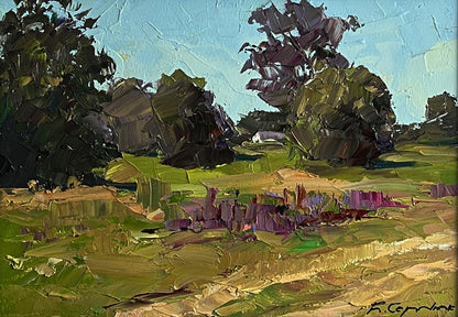 Oil painting In the summer meadows by Boris Serdyuk pastoral landscape