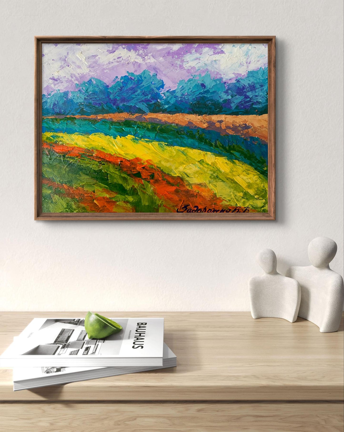 Oil painting Cloudy sunny day V. Zadorozhnya in rustic wooden frame