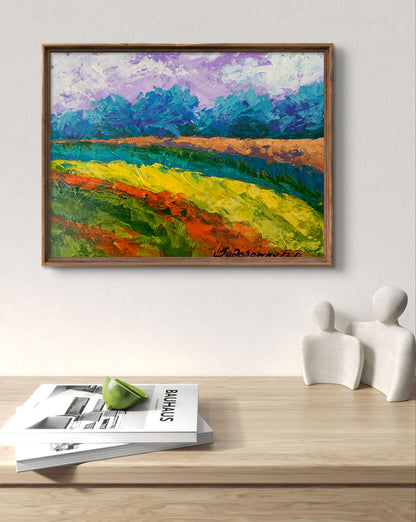 Oil painting Cloudy sunny day V. Zadorozhnya in rustic wooden frame