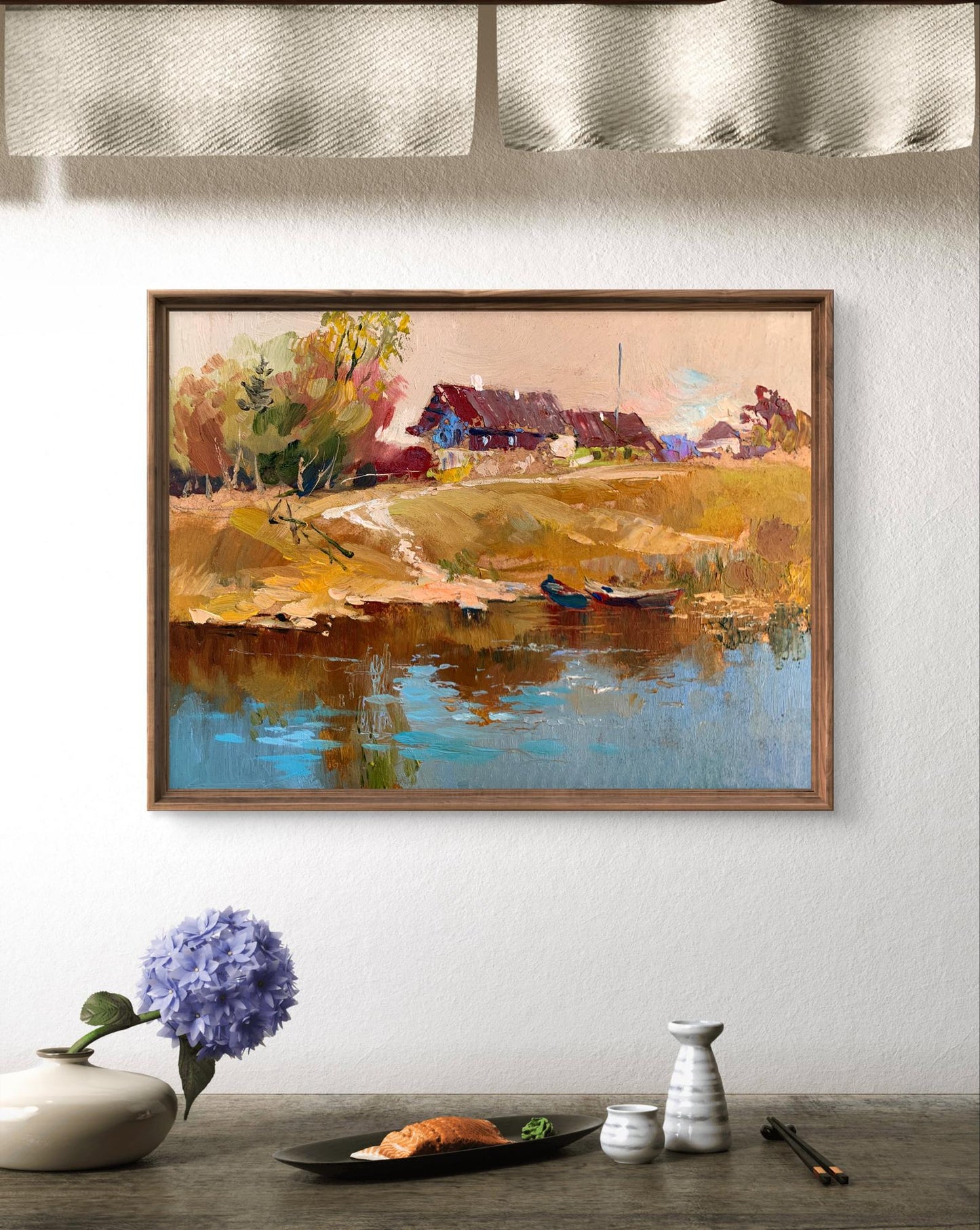 Framed oil painting of rustic village by Yuriy Suprunchuk