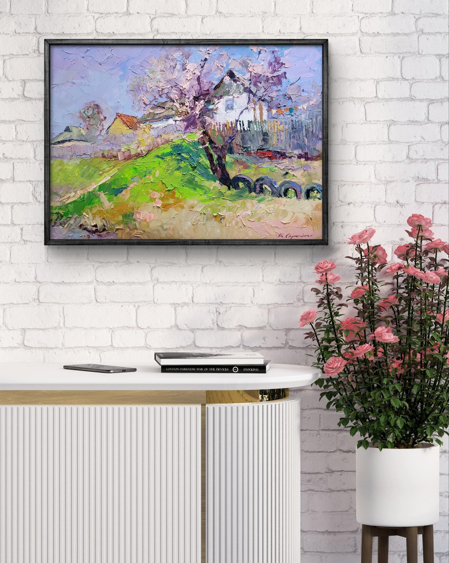 Oil painting The Magic of Spring by Boris Serdyuk, impressionist purple blossoms