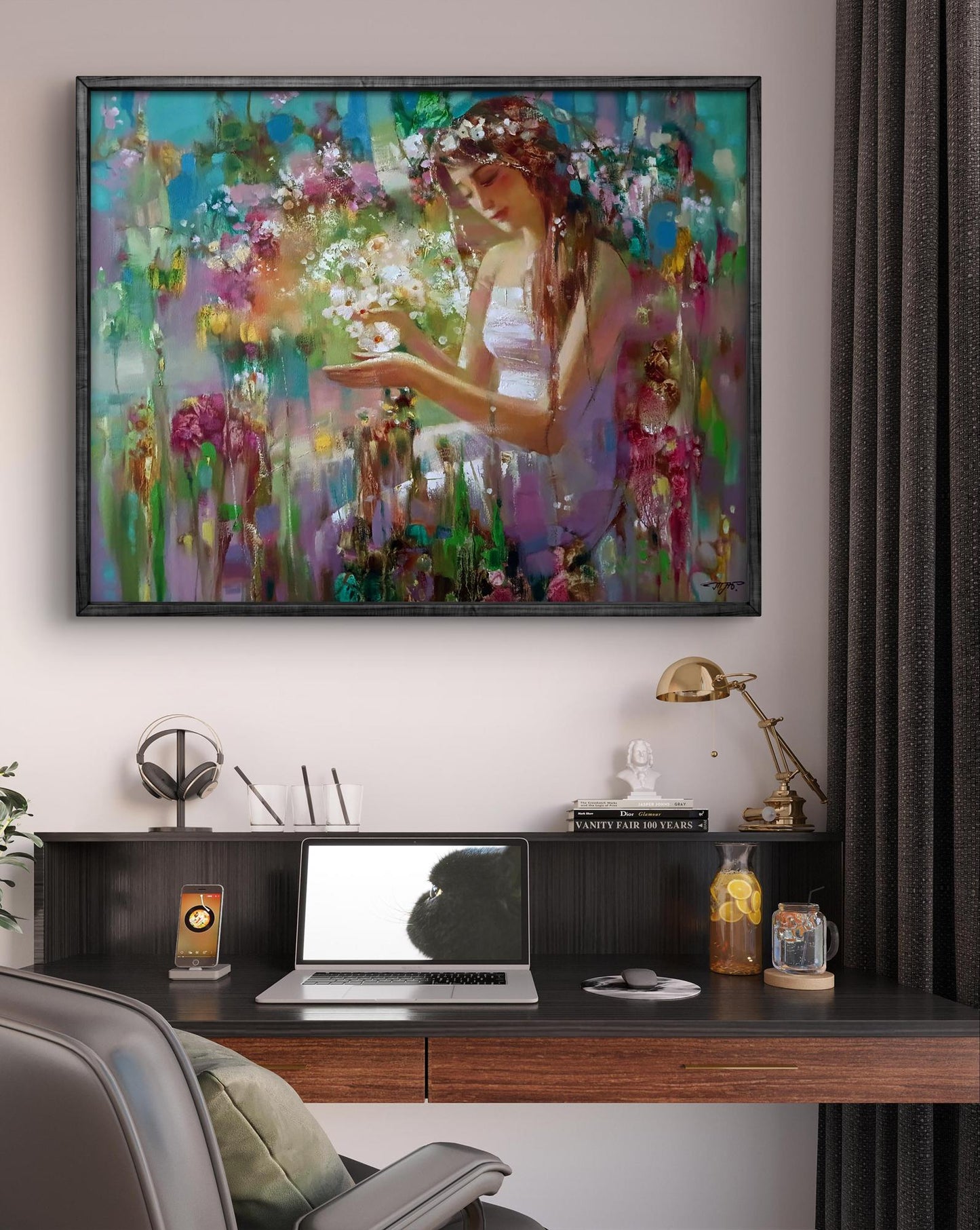 Abstract oil painting Spring Mirage by Anatoly Tarabanov with floral-crowned woman