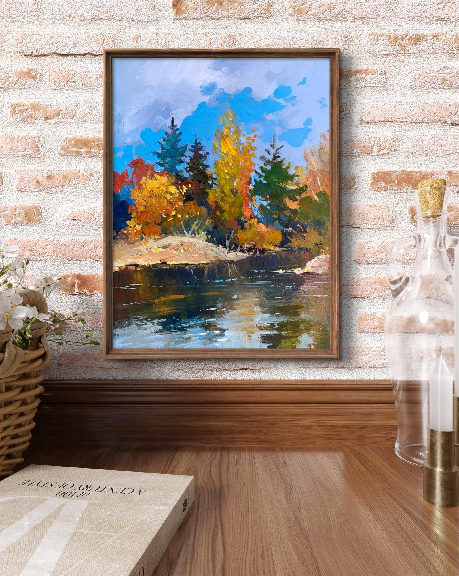 Oil painting Here comes autumn by Yuriy Suprunchuk autumn landscape in wood frame