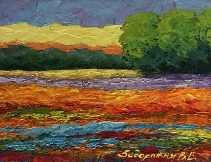 Vibrant impressionist oil painting Summer evening in the colors of nature by V. Zadorozhnya