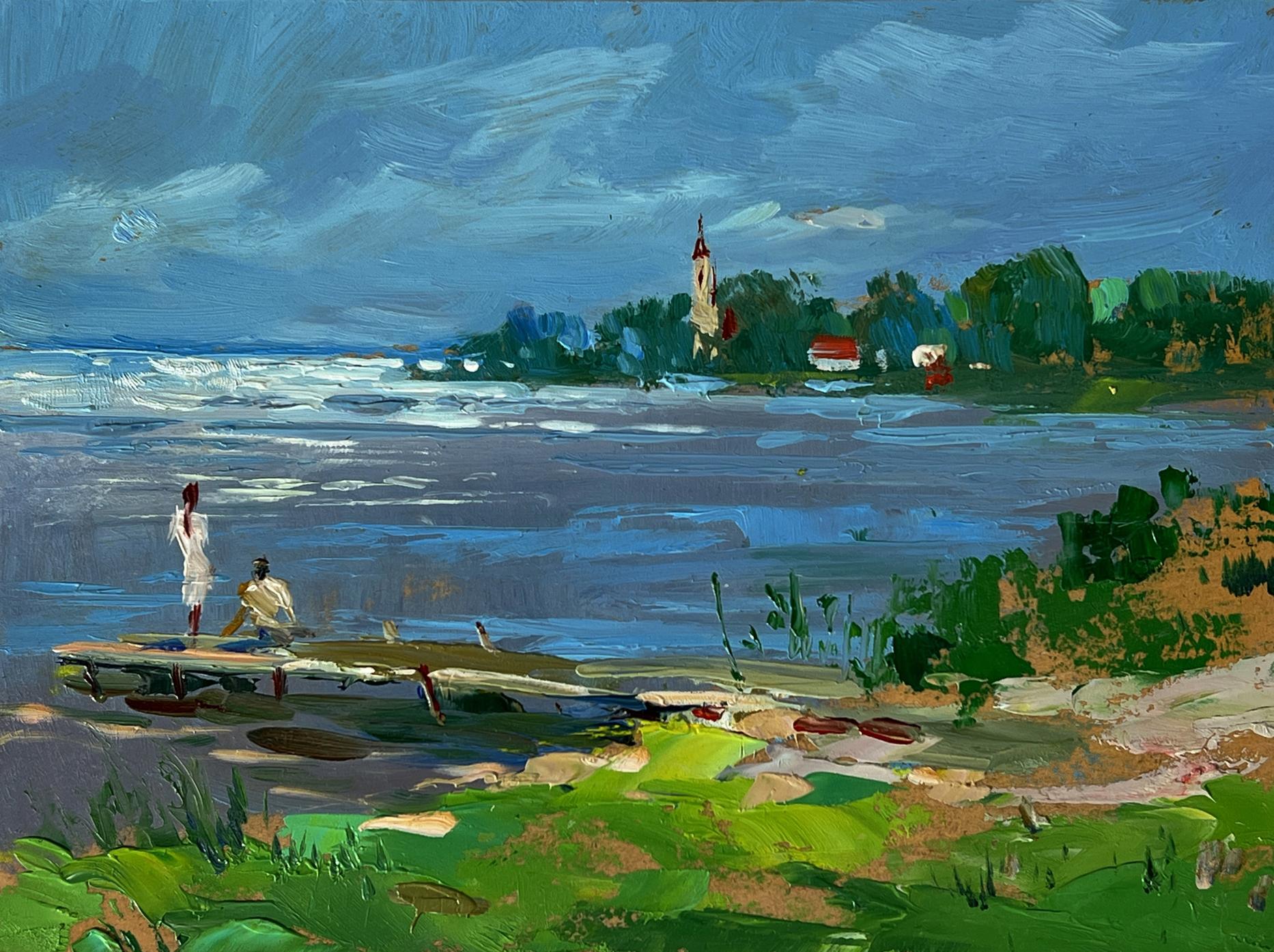 Vibrant impressionist oil painting Bridge by the river by Yuriy Suprunchuk