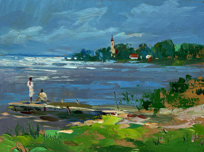 Vibrant impressionist oil painting Bridge by the river by Yuriy Suprunchuk