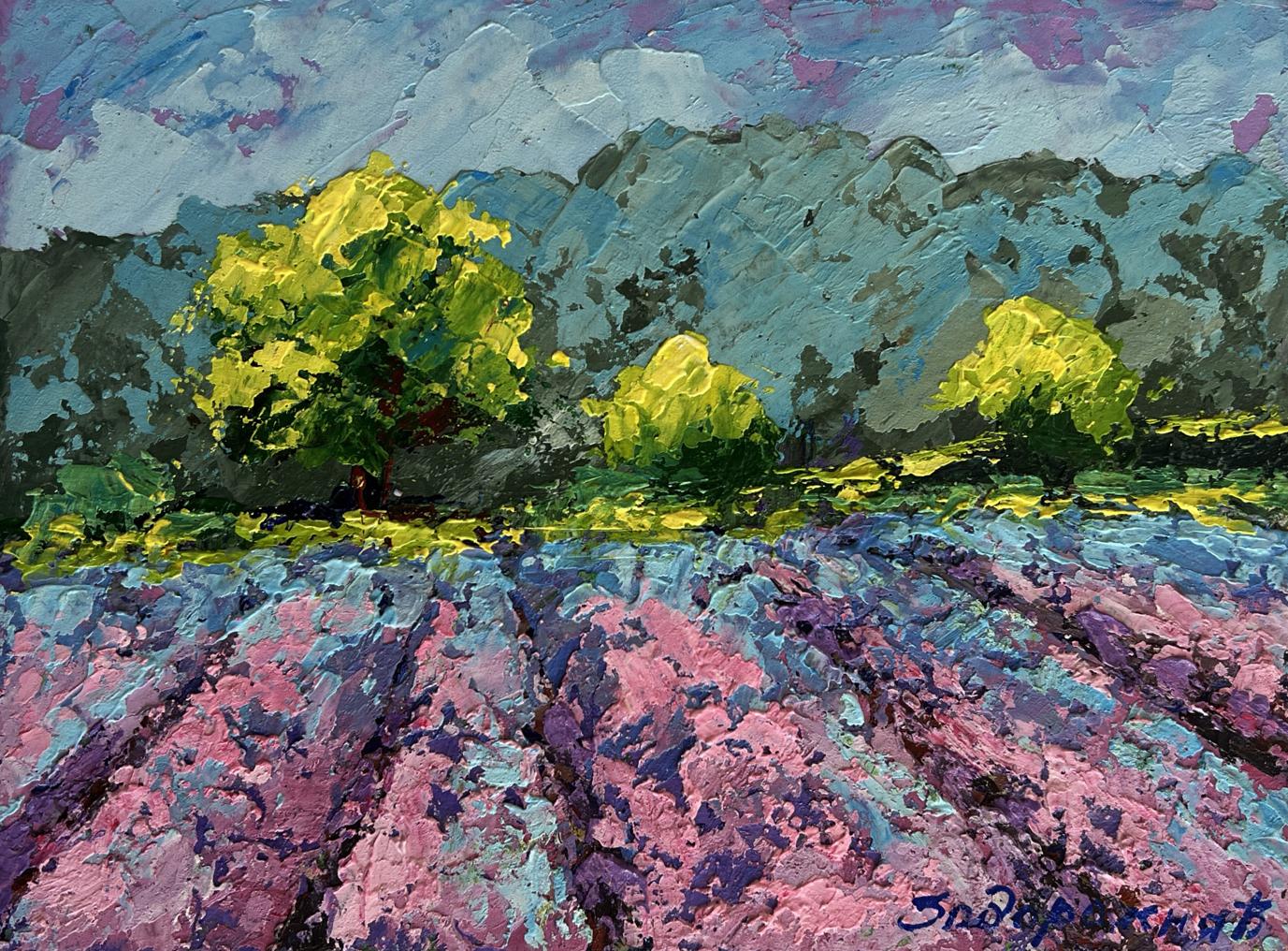 Vibrant impressionist oil painting of lavender field by V. Zadorozhnya