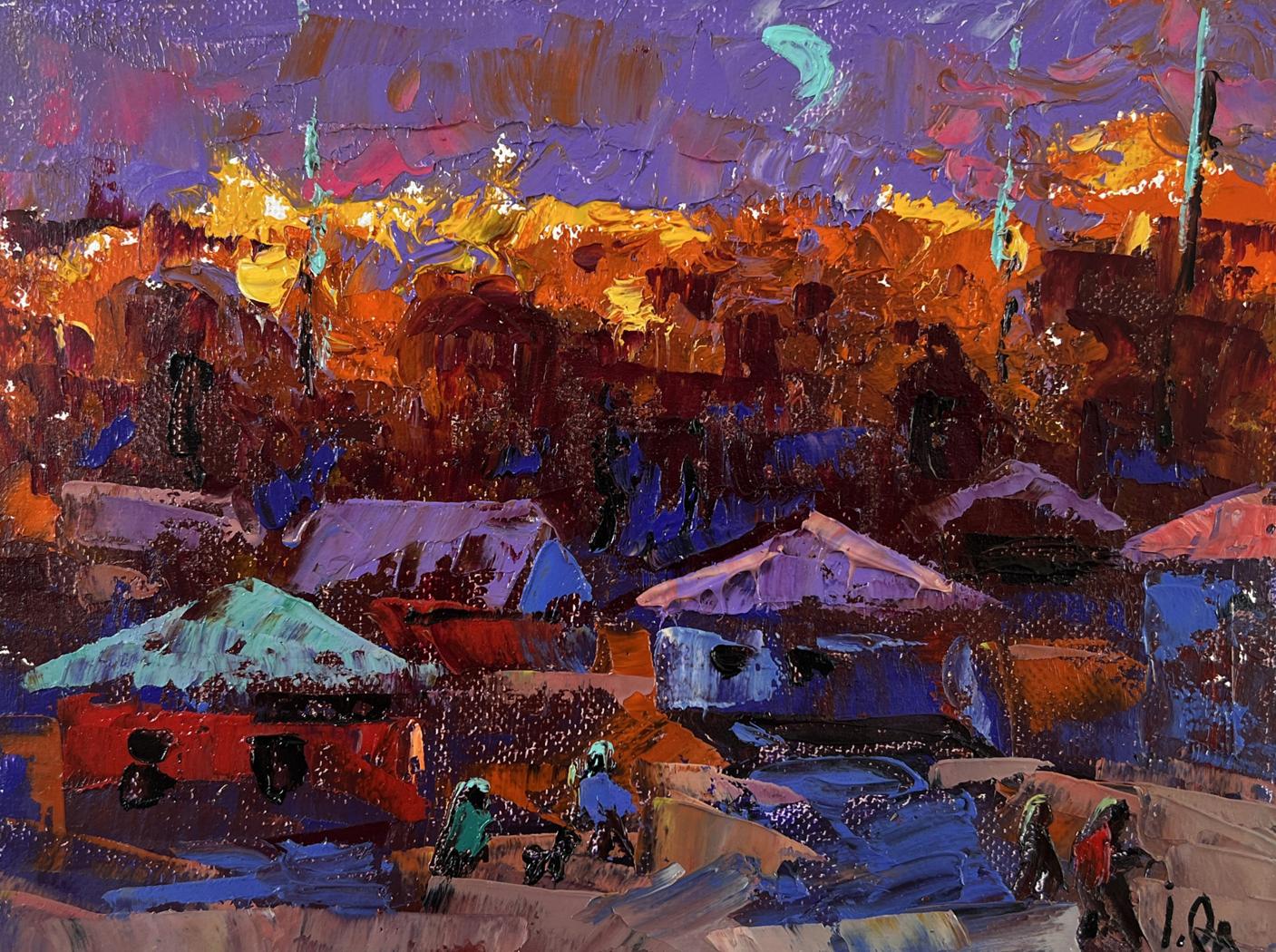 Vibrant impressionist oil painting Under the Moon by Oleksiy Ivanyuk at dusk