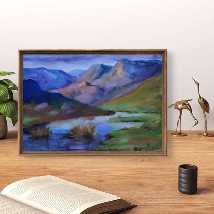 Watercolor painting Clouds over the ridges by Boris Serdyuk in wooden frame