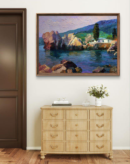 Framed oil painting Morning at sea by Boris Serdyuk, coastal landscape