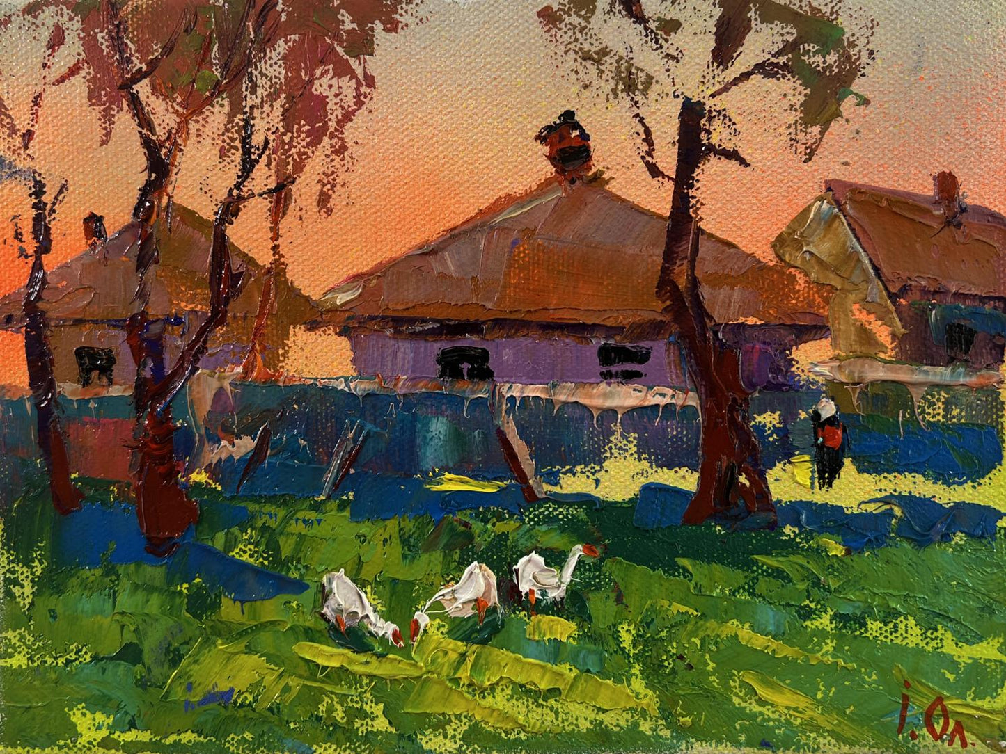 Vibrant impressionist oil painting Village Morning by Oleksiy Ivanyuk