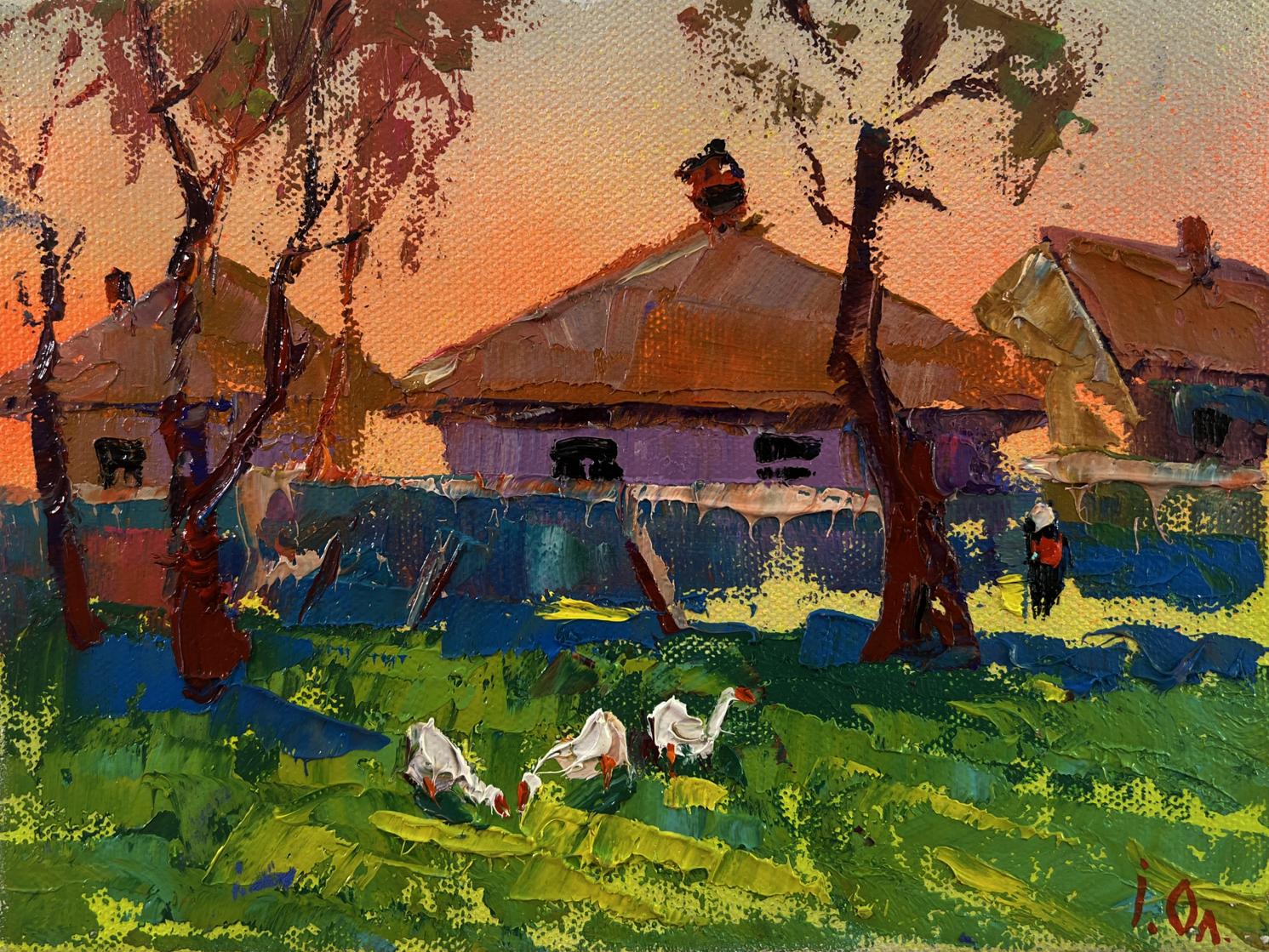 Vibrant impressionist oil painting Village Morning by Oleksiy Ivanyuk