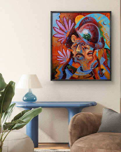 Vibrant Conquistador and Peyote oil painting by Sergiy Voichenko in black frame