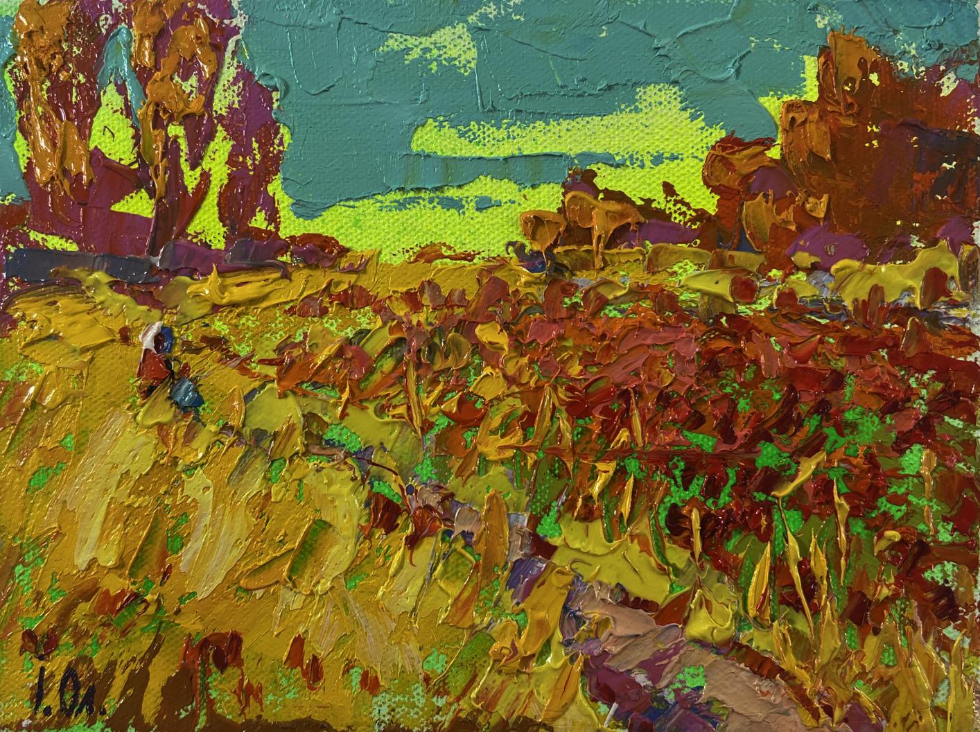 Vibrant impressionist oil painting Autumn flower fields by Oleksiy Ivanyuk