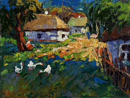 Vibrant impressionist oil painting Morning street of the village by Oleksiy Ivanyuk