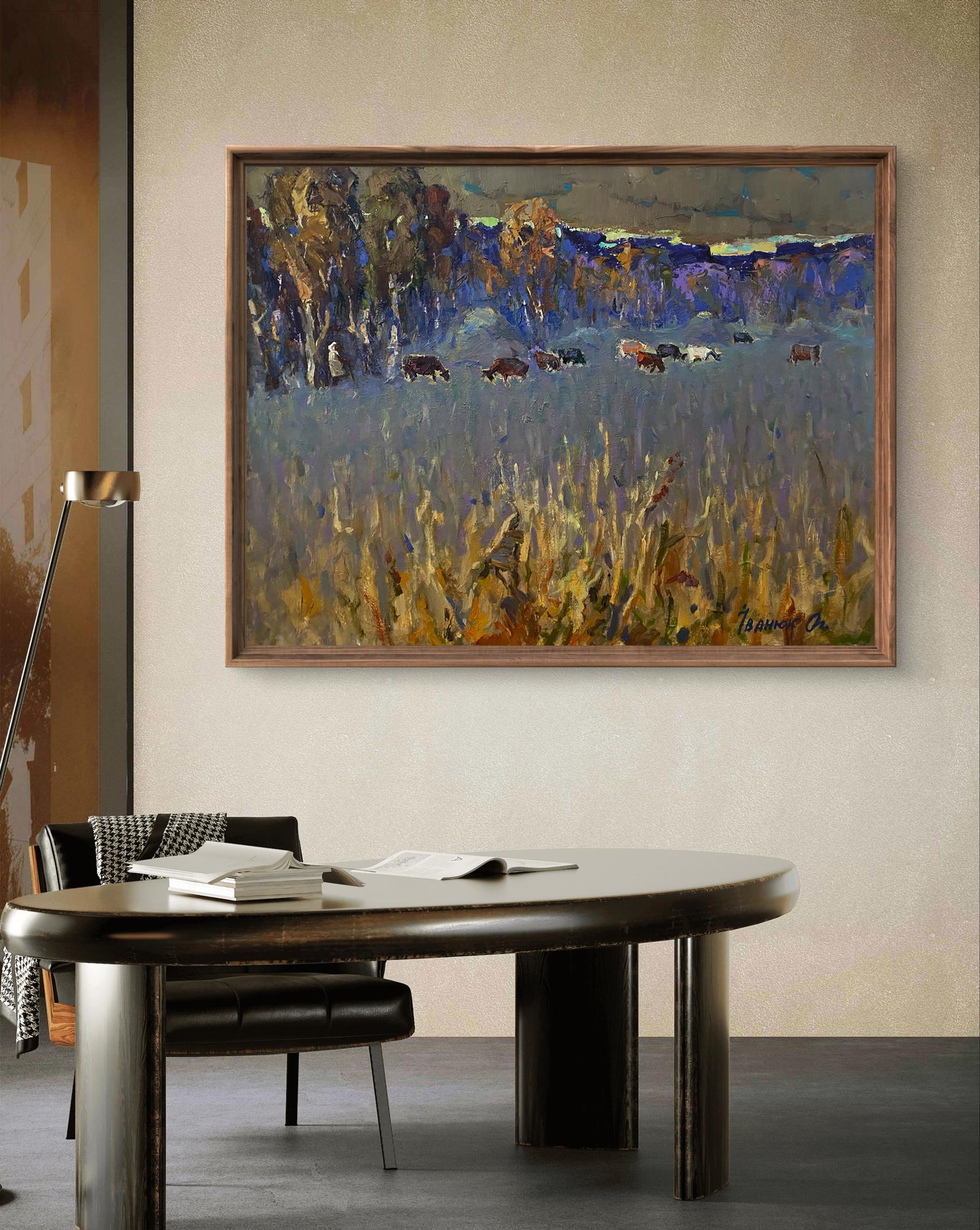 Oil painting In the cold steppes by Oleksiy Ivanyuk, abstract blue landscape