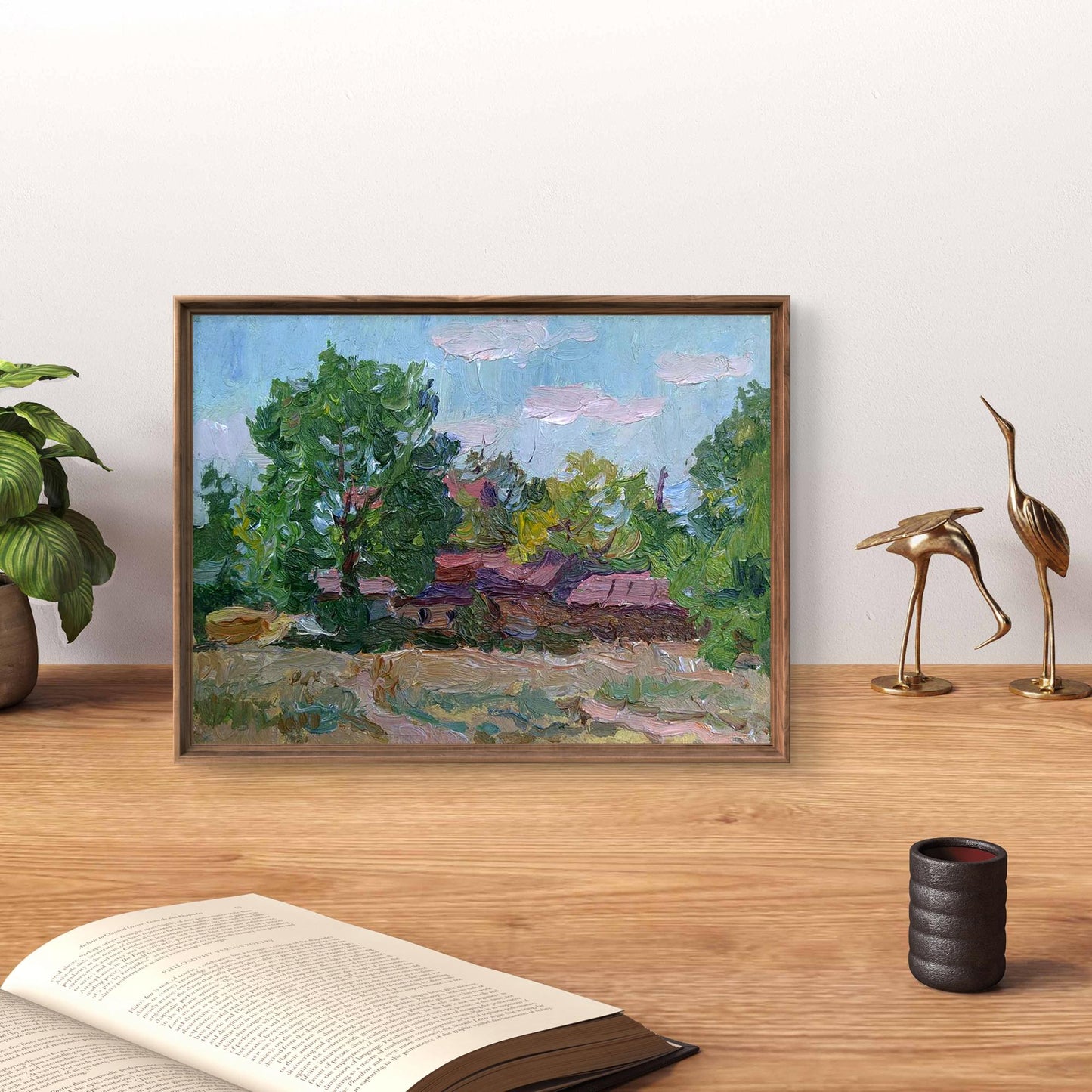 Framed impressionist oil painting Rural life by Yury Konovalov