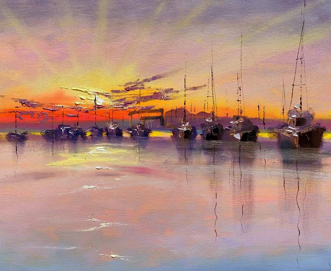 Oil painting Sunset at the Pier Olena Klimenko