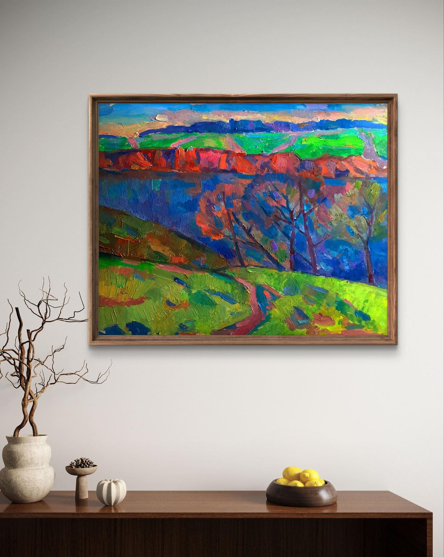 Oil painting Autumn Silence on the Shore by Pavel Dobrev in wooden frame