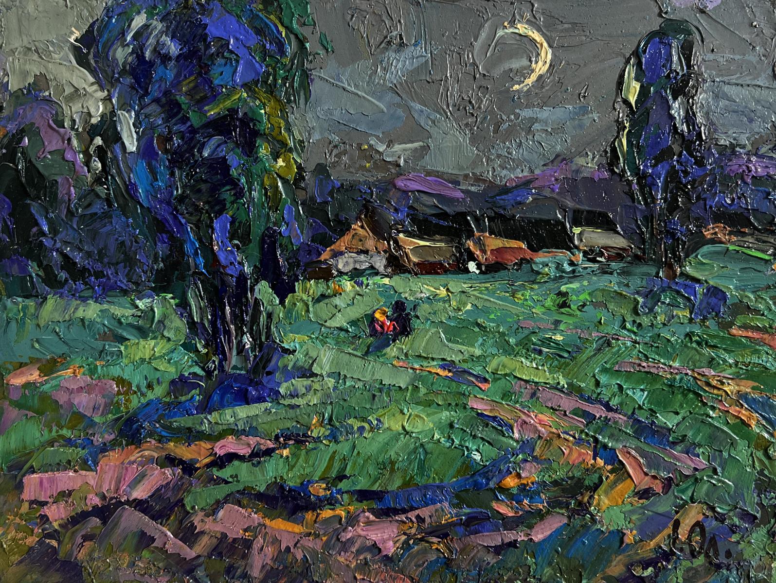 Oil painting Light from the moon by Oleksiy Ivanyuk nocturnal landscape