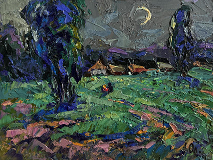 Oil painting Light from the moon by Oleksiy Ivanyuk nocturnal landscape