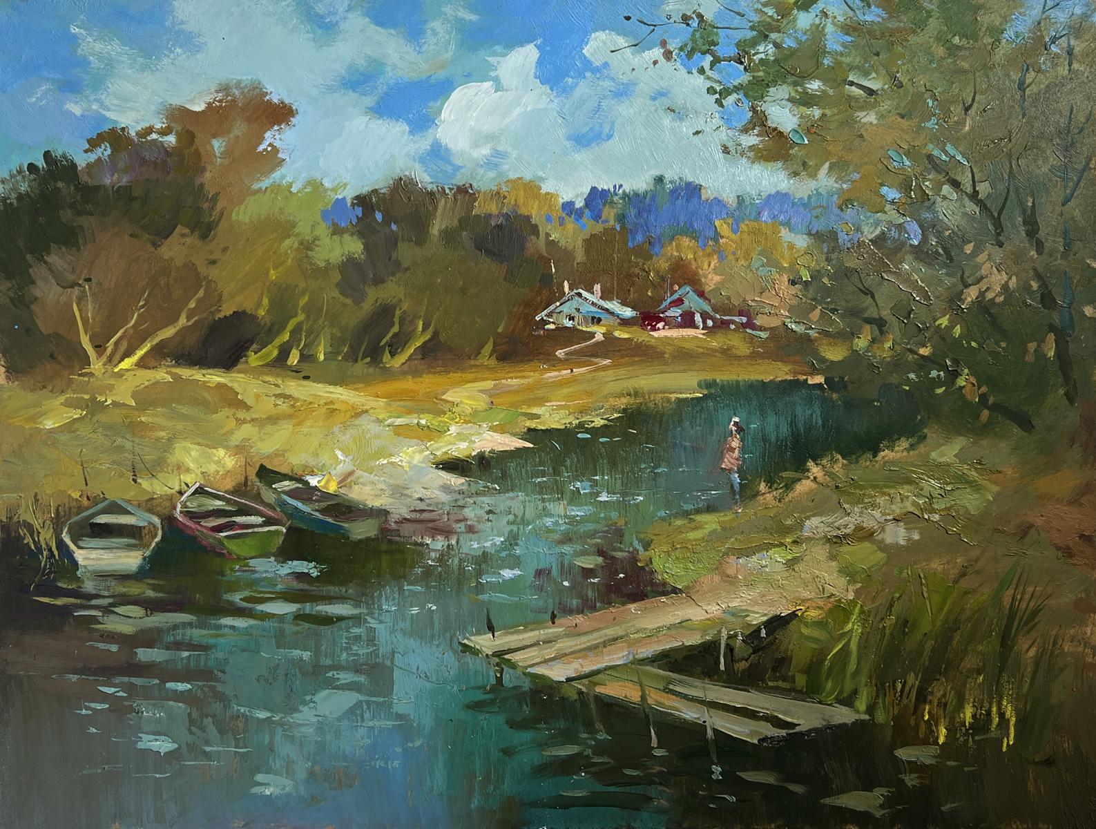 Serene impressionistic oil painting of summer day in outback by Yuriy Suprunchuk