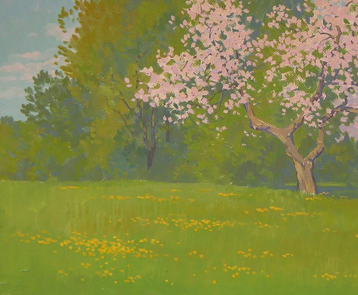 Oil painting of blooming old apple tree by Valery Savenets