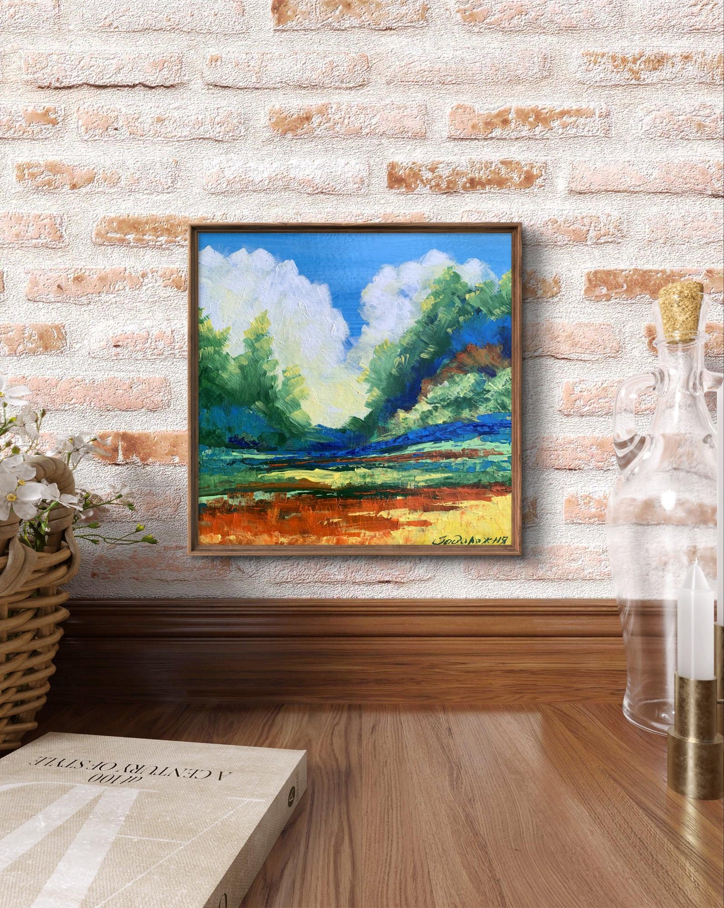 Oil painting Sun behind the clouds by V. Zadorozhnya abstract landscape