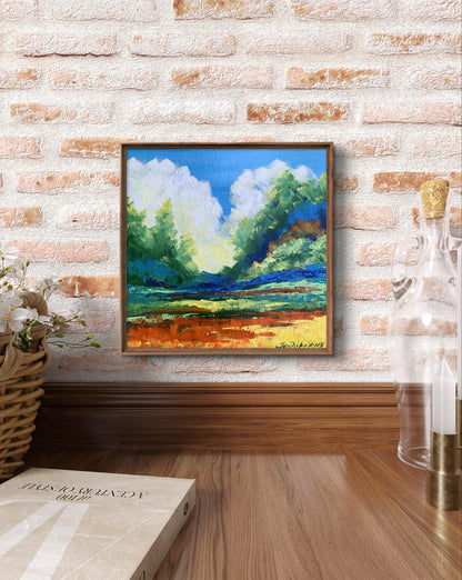 Oil painting Sun behind the clouds by V. Zadorozhnya abstract landscape
