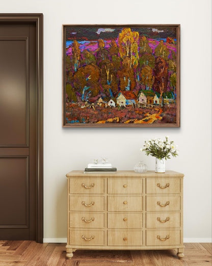 Vibrant Evening Gold of the Forest oil painting by Oleksiy Ivanyuk in brown frame