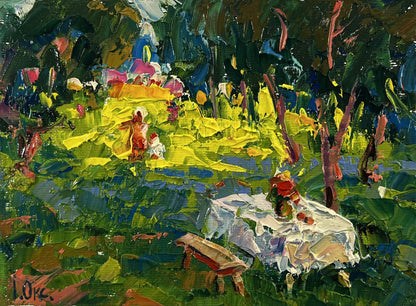 Vibrant impressionist oil painting In the Morning in the Clearing by Oksana Ivanyuk