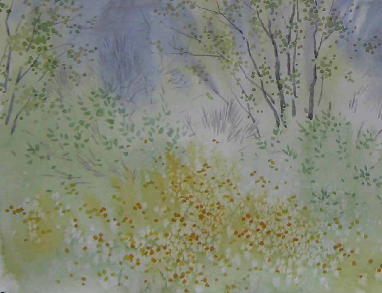 Watercolor painting of spring river fog by Valery Savenets