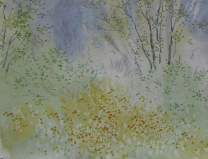 Watercolor painting of spring river fog by Valery Savenets