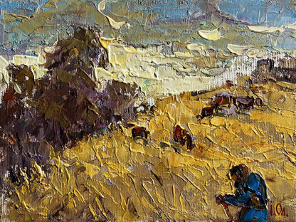 Oil painting Autumn golden fields by Oleksiy Ivanyuk textured golden field art