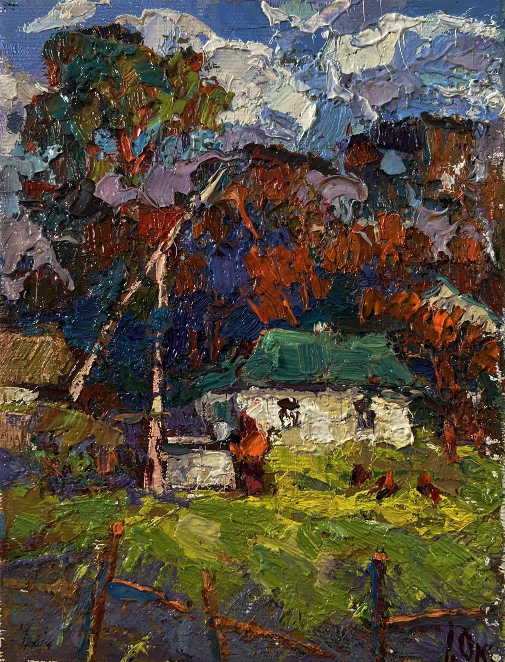 Vibrant impressionist oil painting Country day near the well by Oksana Ivanyuk