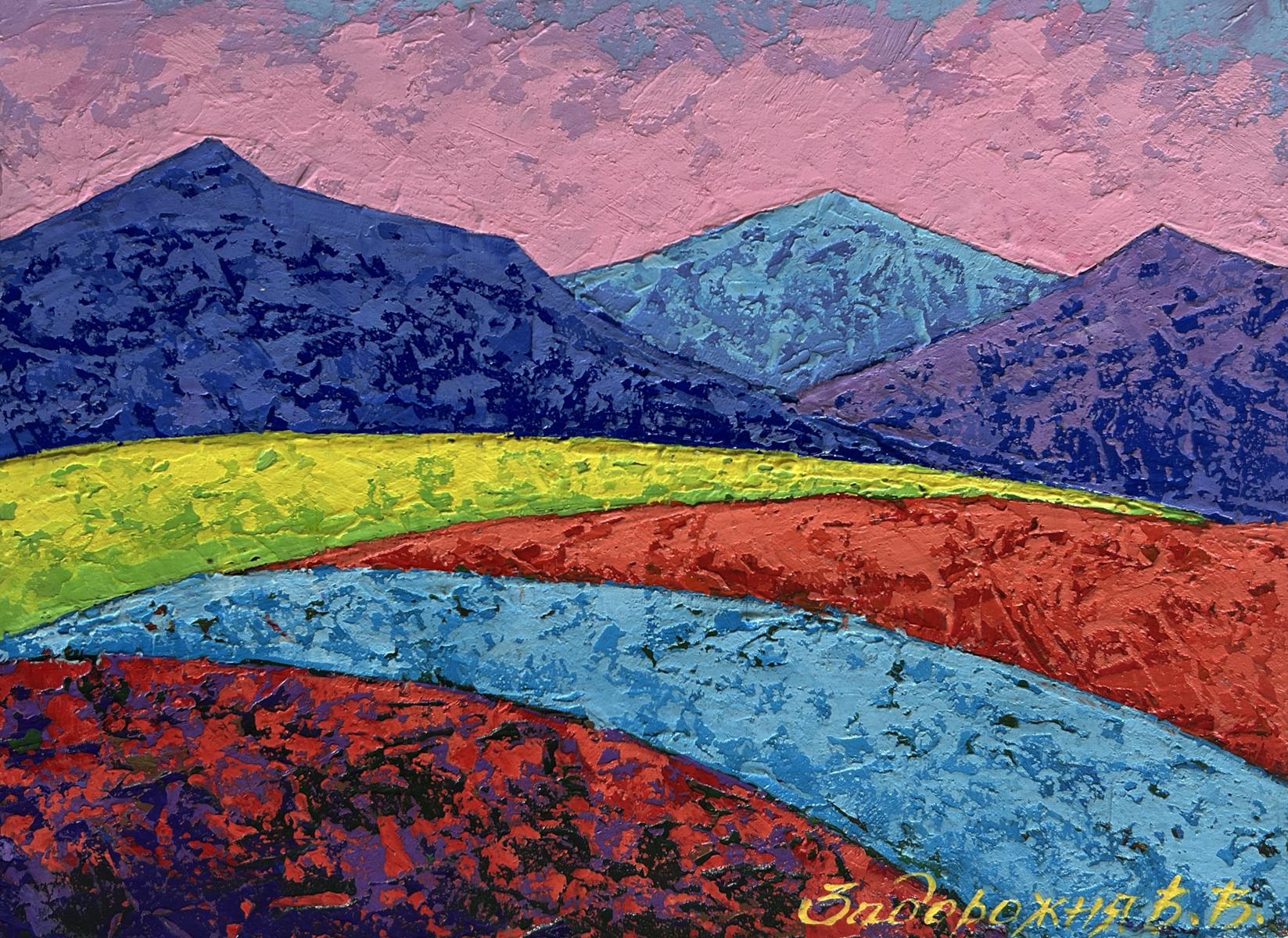 Vibrant oil painting The heart drowns in the sunset by V. Zadorozhnya