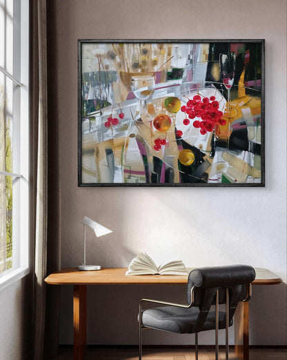 Abstract oil painting Cherries by Anatoly Tarabanov in black frame
